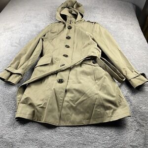Michael Kors Trench Hooded Coat Womens Petite Medium Beige Long Sleeve